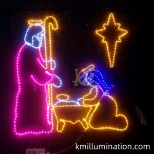 Nativity Scene Christmas lights Silhouette Figures