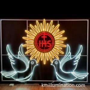 flying pigeon neon light display for IHS of symbol decorative